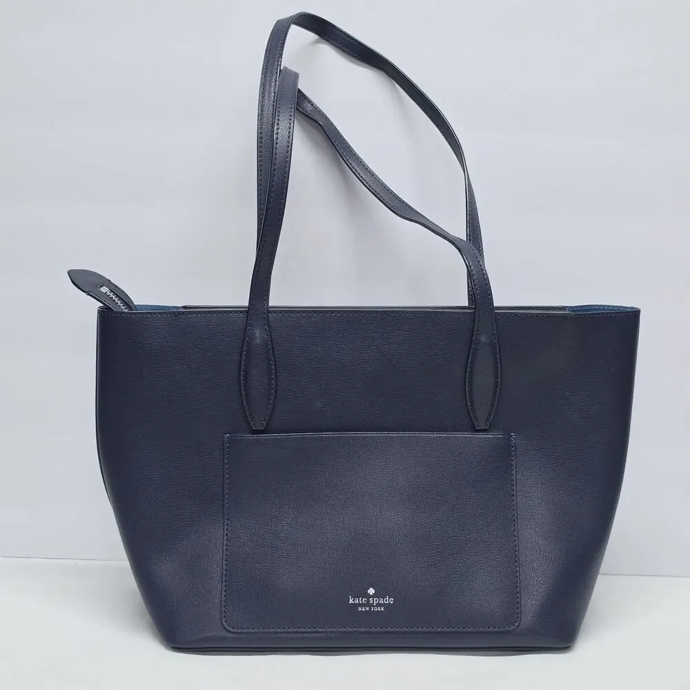 Kate Spade New York Adel Tote Navy Leather Shoulder Bag Purse Double Handle